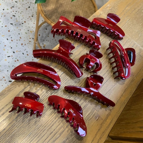 Elegante Pinza per Capelli Grande in Acetato Stile Francese per Donna Fermaglio Rosso Vino Fatto a Mano con Scritta Dorata Accessori per Capelli