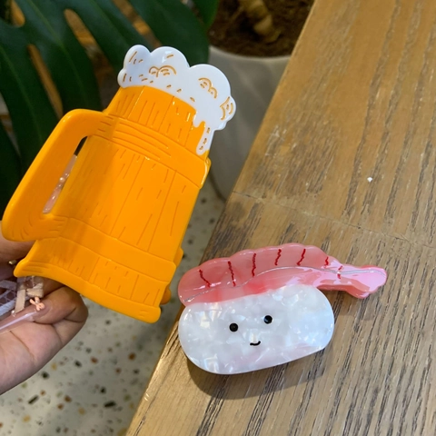 Cartoon Sushi Bierkrug Form Acetat Haarklammer Kreative Essen Simulation Shark Clip Süße Handgefertigte Haarschmuck Für Damen