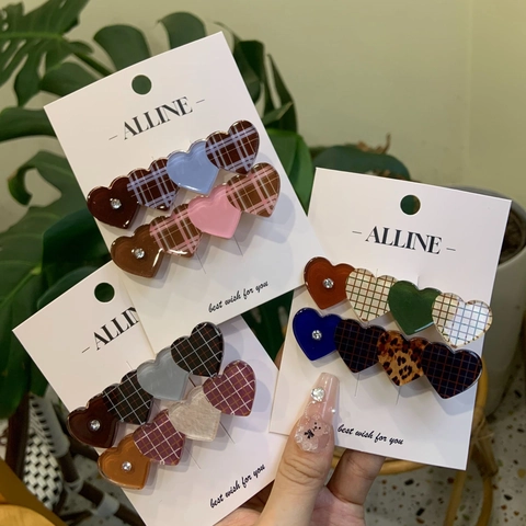 Pince à Cheveux Douce en Acrylique Motif Coeur à Carreaux Pour Femmes Strass Élégant Damier Imprimé Léopard Épingle à Cheveux