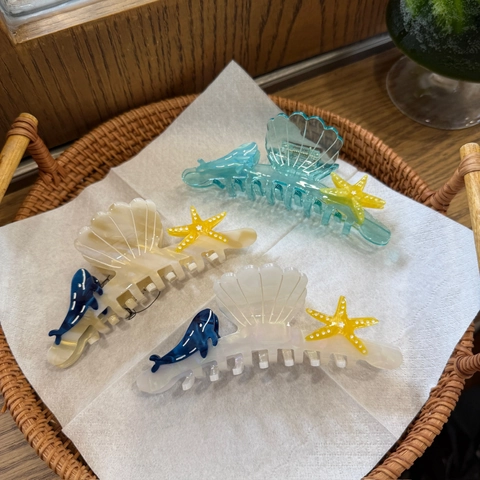 Summer Ocean Theme Acetate Hair Claw Large Shell Starfish Dolphin Hair Clip Elegant Shark Clip For Women Hair Accessories