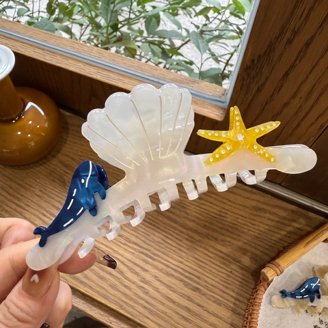 Summer Ocean Theme Acetate Hair Claw Large Shell Starfish Dolphin Hair Clip Elegant Shark Clip For Women Hair Accessories