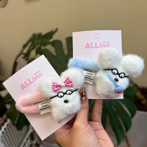 Simpatici Accessori per Capelli in Peluche a Forma di Cane Cartoon Con Occhiali e Fiocco Clip BB Elastico Scrunchie per Donna Ragazze Regalo Quotidiano