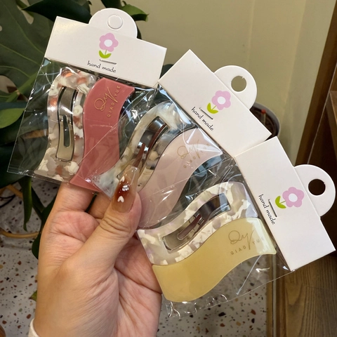 Korean Minimalist Acetate Wave Shaped Hair Clips For Women Sweet Colorful Geometric Marble Pattern Duckbill Clips Hair Accessories