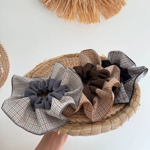 Elegantes Haargummi Im Koreanischen Stil Aus Stoff Mit Karomuster Plissiertes Patchwork Design Hoch Elastisch Für Damen