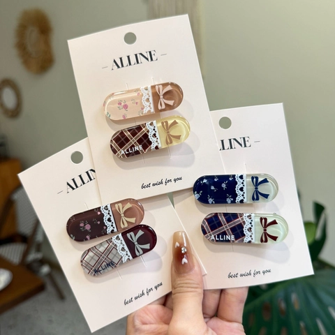 Fermagli per Capelli Vintage Floreali a Quadri Con Fiocco in Resina Acrilica Clip Laterali a Becco d'Anatra Accessori per Capelli in Pizzo Dolce per Donne Ragazze