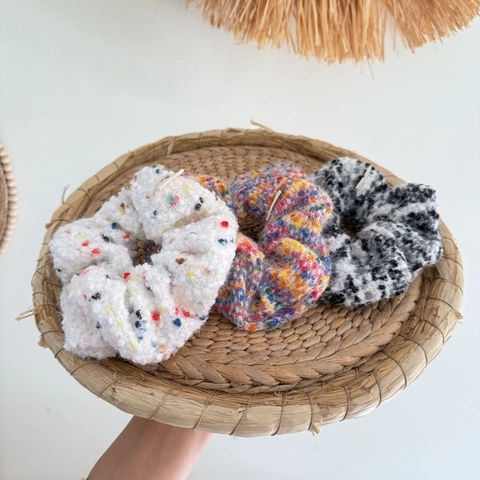 Autumn Winter Candy Dot Plush Hair Scrunchies Sweet Handmade Gathered Elastic Hair Bands For Women Daily Fashion Accessories