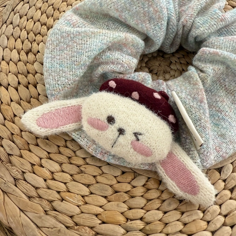 Coletero de Punto de Conejo de Peluche Con Gorro de Lunares Rojos Gran Anillo de Pelo Elástico Para Mujer Joyería Dulce