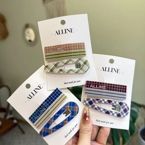 Preppy Geruite Gestreepte Acryl BB Haarclip Paar Voor Dames Handgemaakte Schaakbordpatroon Geometrische Zijclip Haaraccessoire