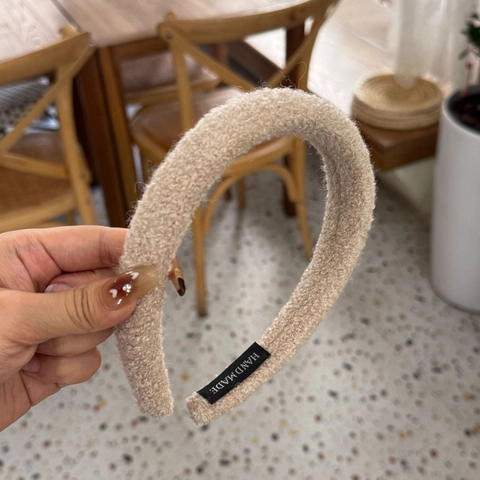 Diadema de Lana Acolchada Retro Francesa Otoño Invierno Parte Superior Craneal Alta Felpa Terciopelo Granular Hecha a Mano