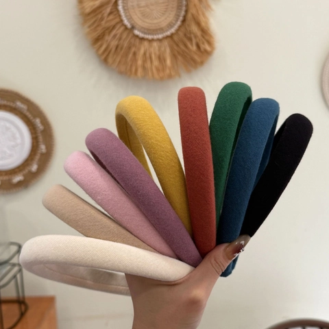 Vintage Padded Sponge Headband Cotton Fabric Wide Hairband Heightening Crown Hair Accessory For Women Girls Casual Style Handmade