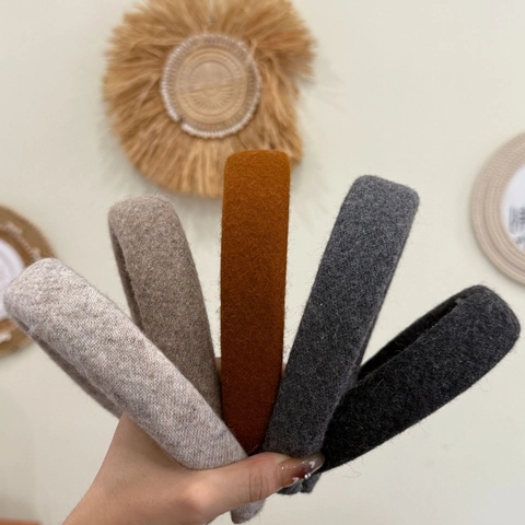 Diadema Vintage de Textura de Lana Gruesa para Mujer Banda para el Cabello de Parte Superior Alta Otoño Invierno Color Sólido Tocado de Peluche Hecho a Mano Accesorios de Moda para el Cabello