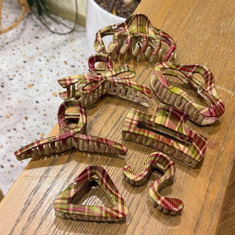 Fermaglio per Capelli Tartan Plaid da Donna Rosso Verde a Quadri Grande in Resina Acetato Accessori Capelli Geometrici