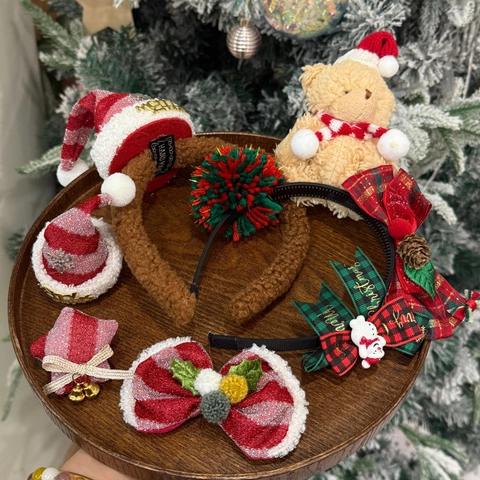 Accessori Capelli Natalizi Cerchietto Orso Peluche Elastico Fiocco Plaid Fermaglio Cappello Righe Rosse Stella Campanello