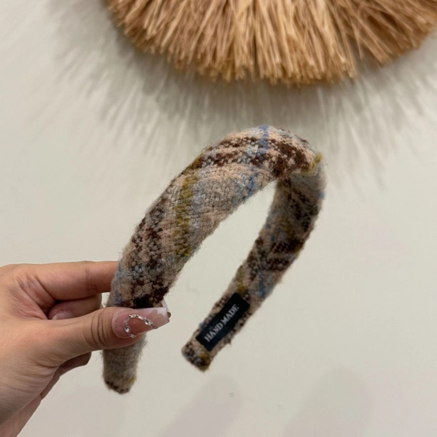 Serre-tête Tweed à Carreaux Style Chanel Vintage pour Femmes Bandeau à Cheveux en Tissu Éponge Épaissi Accessoires de Coiffure