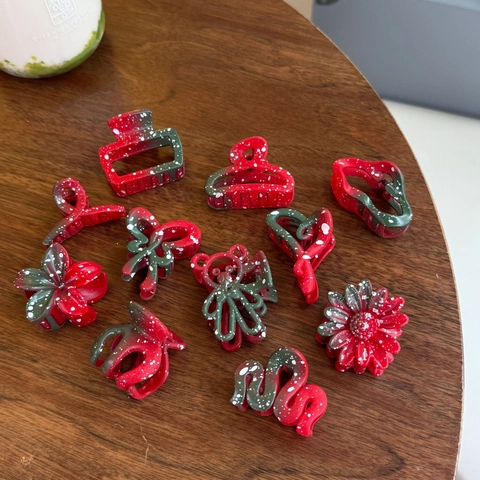 Pinzas para el Cabello de Navidad Rojo Verde Salpicaduras Patrón Copos de Nieve Plástico Resina Shark Clips Lindo Animales Flores Forma de Corazón Accesorios para el Cabello Festivos para Mujeres Niñas