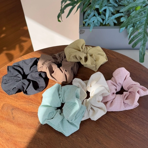 Juego de Coleteros Grandes de Tela de Gofre a Cuadros para Mujer Estilo Coreano Simple Color Sólido Accesorios para el Cabello