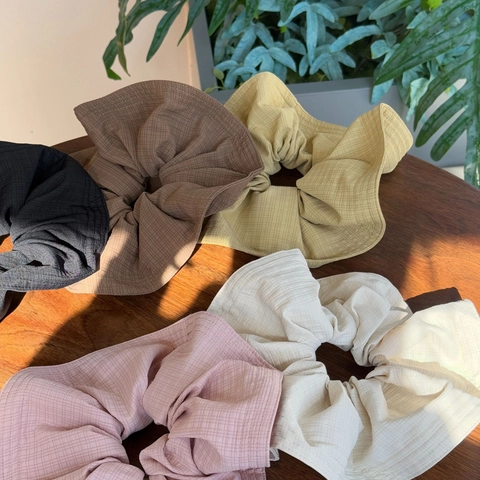 Women Large Checkered Canvas Scrunchies Elastic Hair Ties Gingham Oversized Ponytail Holders Sweet Style Hair Accessories