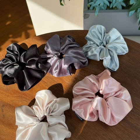 Coleteros de Tela de Satén Color Sólido Plisados Gomas para el Pelo Alta Elasticidad Lustre Perlado Cintas para Mujeres Niñas