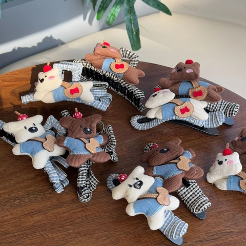 Cute Plush Puppy Hair Claw Clip Cloth Plaid Striped Shark Clip Handmade Sweet Hair Accessories For Women Girls Headwear
