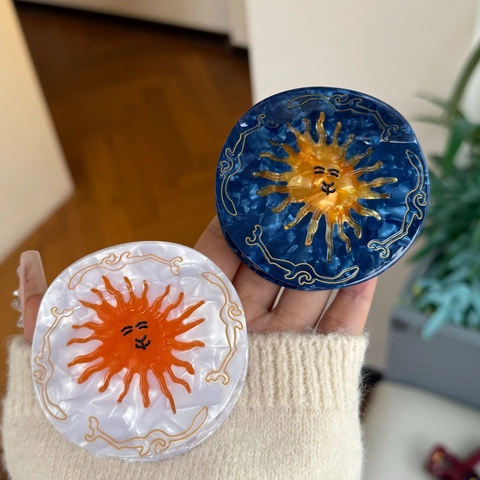 Vintage Acetat Sonne Rund Haarkralle Sternenhimmel Marmor Textur Handgefertigt Mode Haarschmuck Für Damen Haarklammer