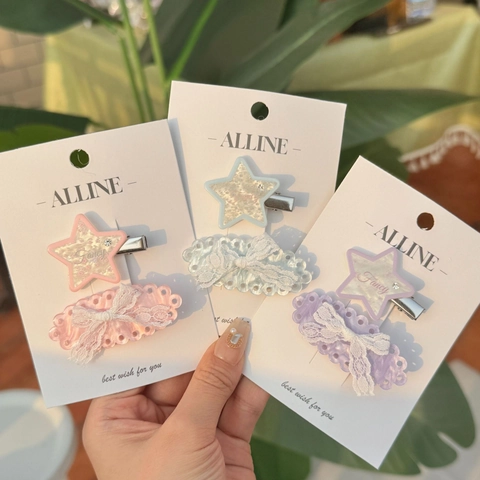 Handgemaakte Zoete Kant Strik En Ster Haarspelden Acryl Strass Haarpinnen Schattige Eendenbek Clips Voor Vrouwen Meisjes Haaraccessoires