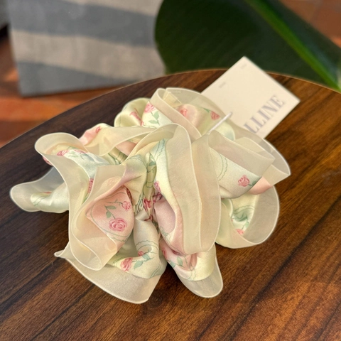Französisch Vintage Blumen Satin Scrunchie Große Elastische Haargummi Mit Plissierter Pilzkante Süß Haarschmuck Für Damen