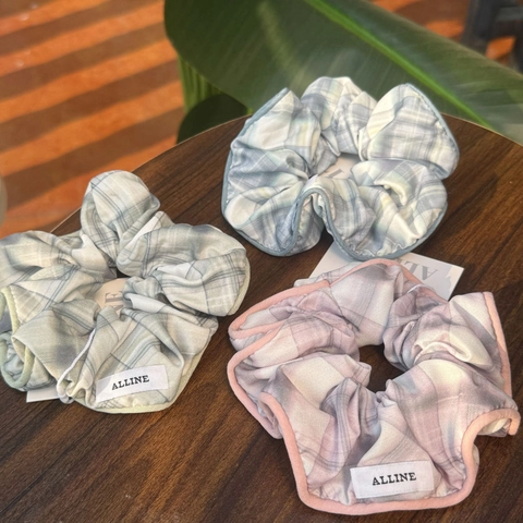 Vintage Checkered Plaid Scrunchie Morandi Color Soft Fabric Hair Tie Large Elastic Hair Band For Women Girls Daily Hair Accessory