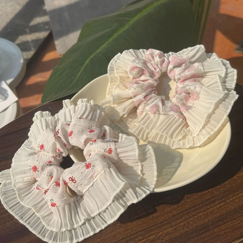 Vintage Süße Florale Chiffon Haargummis Für Damen Elegante Blumenmuster Mit Rüschen Große Elastische Haarbänder Für Den Alltag