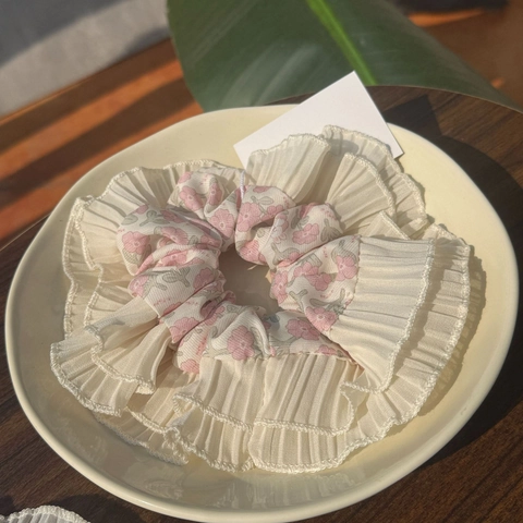 Vintage Süße Florale Chiffon Haargummis Für Damen Elegante Blumenmuster Mit Rüschen Große Elastische Haarbänder Für Den Alltag