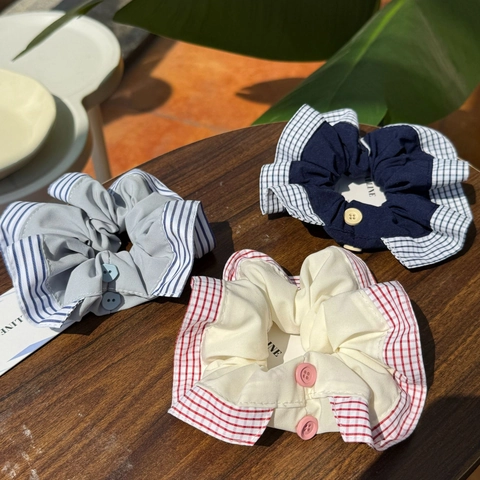 Handgefertigtes Kariertes Knopf-Kontrastfarben-Haargummi Britischer Preppy-Stil Stoff Großdarm-Haarring Süßer Haarschmuck Für Damen