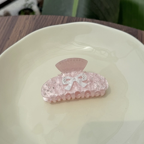 Pinza per Capelli in Acrilico con Fiocco e Strass Clip a Farfalla Fresca e Dolce per Donna Elegante Accessorio per Capelli Marmo