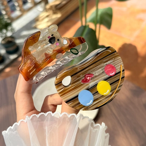 Handmade Acetate Hair Claws Creative Cartoon Koala And Palette Shape Hair Clips Cute Tree Texture Hair Accessories For Women