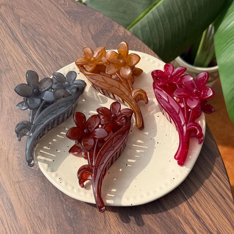 Elegante Molla per Capelli Floreale Color Gelatina in Resina Con Doppia Rosa Accessori per Capelli da Donna Ragazza Minimalista Casual