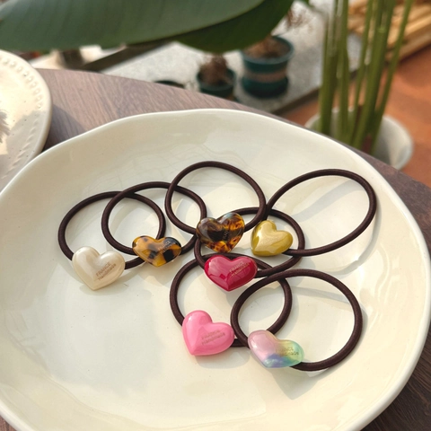 Korean Sweet Heart Resin Hair Tie High Elastic Coffee Rubber Band Women Girls Daily Hair Accessory Handmade Style Jewelry