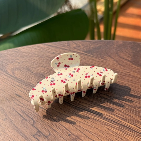 Pince à Cheveux en Acrylique Style Coréen avec Fruits et Strass et Épingle à Cheveux Bec de Canard Accessoires de Coiffure Motif Cerise Floral