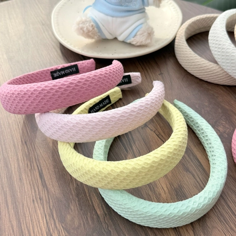 Handgefertigte Waffelstruktur Gepolstertes Stirnband Süße Bonbonfarben High Top Kopfschmuck Für Damen Haarschmuck Täglich Haarreif
