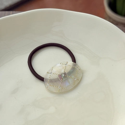 Elegant Acetate Oval Geometric Grid Hair Tie Rhinestone Inlaid Elastic Hair Rope Sweet Hair Accessories For Women Girls