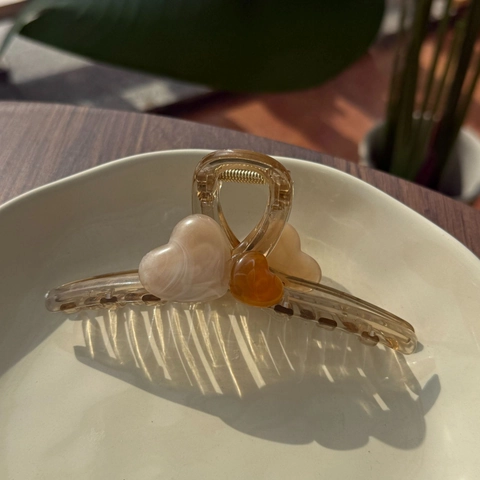 Molletta per Capelli a Forma di Cuore Tè Trasparente per Donna Grande Artiglio in Resina Acrilica Elegante Accessori Capelli