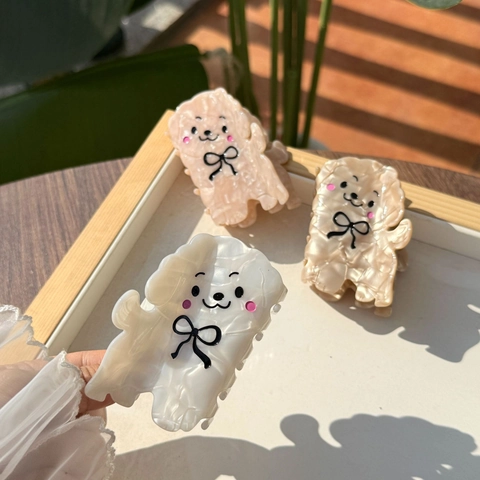 Cute Puppy Cellulose Acetate Hair Claw Clip Smiling Dog Hair Clip With Bowtie Fashion Hair Accessory For Women Styling