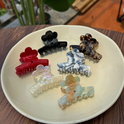 Pinza para el Pelo Elegante Francesa de Flor de Acetato Vintage Marmoleada para Mujer Accesorios para el Cabello Florales