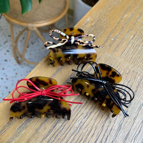 Pinza per Capelli in Acetato Tartarugato Vintage Con Decorazione a Fiocco per Donna Eleganti Accessori per Capelli Leopardati