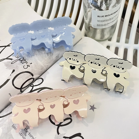Schattige Acetaat Cartoon Poedel Haarklem Hart Drie Honden Haar Krab Clip Mode Haaraccessoires Voor Vrouwen Meisjes Cadeau