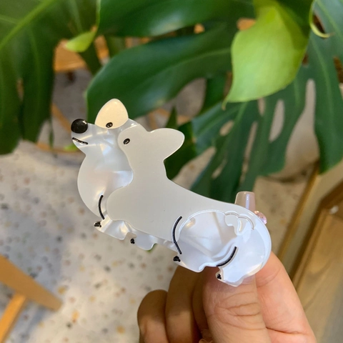 Simpatico Fermaglio per Capelli Corgi in Acetato per Donna Fermaglio a Becco d'Anatra a Forma di Animale Fatto a Mano