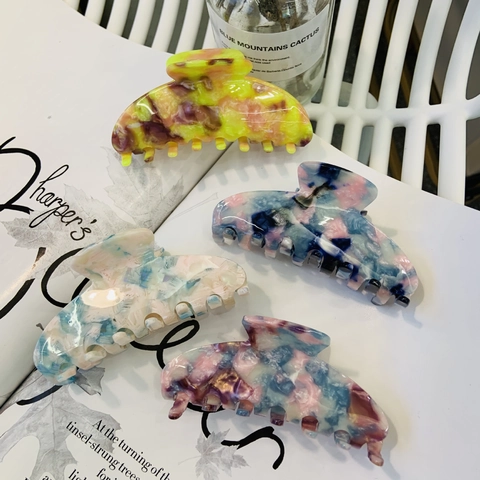 Große Acetat Haarklammer Marmor Batik Muster Handgefertigt Minimalistische Shark Clip Mode Haarschmuck Für Damen