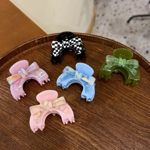 Acetate Bowknot Hair Claw Sweet Ins Style Small Shark Clip For Women Elegant Checkerboard Hair Grip Accessory