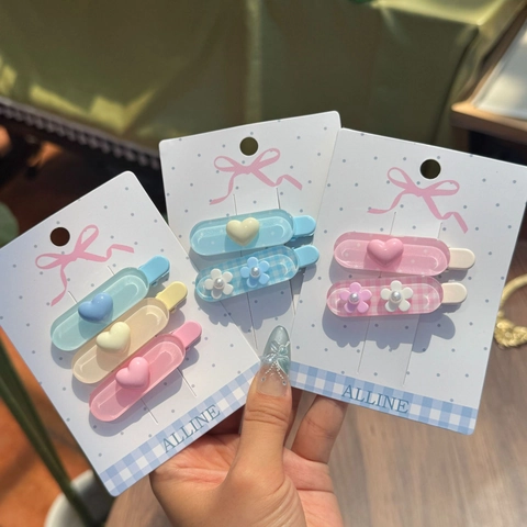 Lindas Pinzas para el Cabello de Acrílico de Colores Corazón Flor Cuadros Clips de Pico de Pato para Mujeres Niñas Accesorios