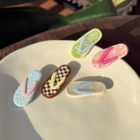 Acetat Flip-Flop-Form Haarklammer Süße Karierte Marmormuster Entenschnabel Seitenclip Urlaub Strand Haarschmuck Für Damen