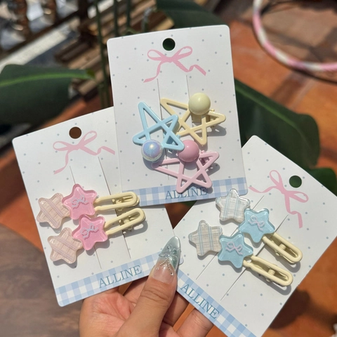 Clips de Pelo de Estrella de Estilo Coreano Lazo de Cuadros Color Gelatina Clips de Pico de Pato de Acrílico Accesorios para el Cabello de Moda para Mujeres Niñas