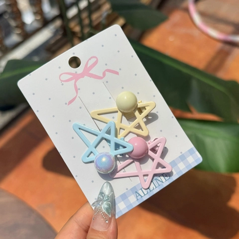 Clips de Pelo de Estrella de Estilo Coreano Lazo de Cuadros Color Gelatina Clips de Pico de Pato de Acrílico Accesorios para el Cabello de Moda para Mujeres Niñas