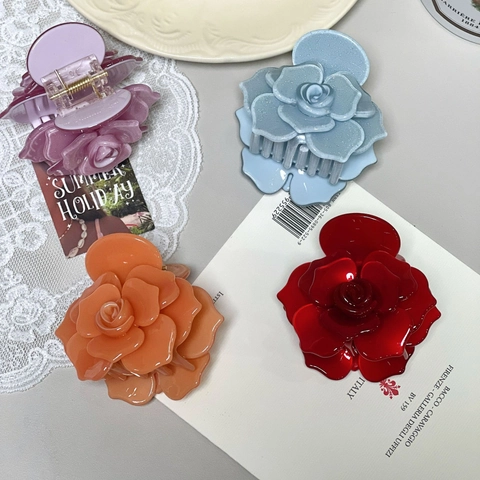 Elegant Acetate Rose Flower Hair Claw Clip Shimmer Shimmering Large Hair Catch Barrette For Women Vintage Sweet Styling Accessories